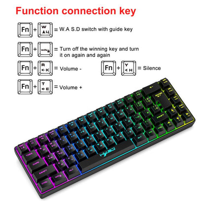 Проводная механическая клавиатура HXSJ V200 с RGB-подсветкой, русская версия, 68 клавиш, длина кабеля: 1,7 м