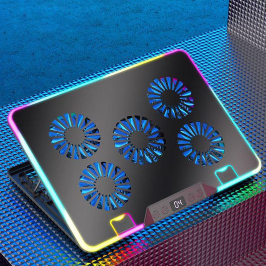 NUOXI F36-5 6 ātrumu regulējams klēpjdatora dzesētājs ar 5 ventilatoriem un RGB