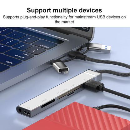 USB / Type-C / 8 Pin to CF / TF / SD Card Reader, 3.5mm HUB Adapter 6 in 1 Docking Station
