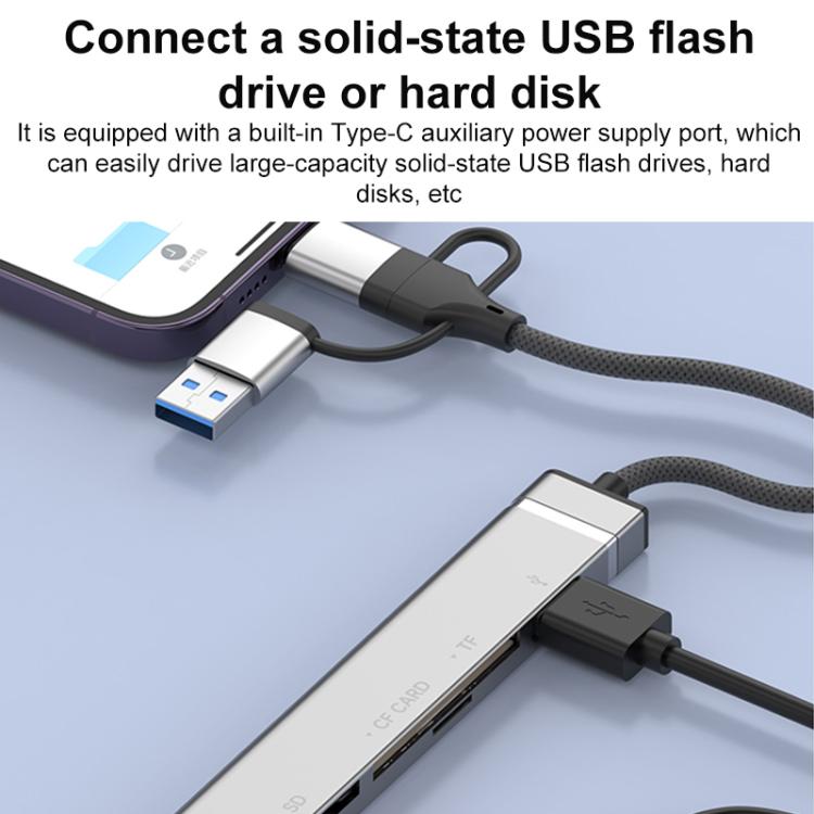 USB / Type-C / 8 Pin to CF / TF / SD Card Reader, 3.5mm HUB Adapter 6 in 1 Docking Station