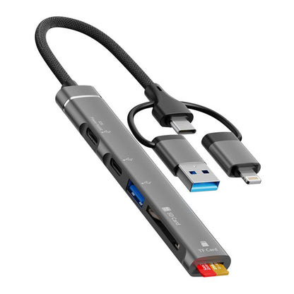 USB / Type-C / 8 Pin to TF / SD Card Reader, USB, Type-C HUB Adapter 5 in 1 Docking Station