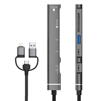 USB / Type-C / 8 Pin to TF / SD Card Reader, USB, Type-C HUB Adapter 5 in 1 Docking Station