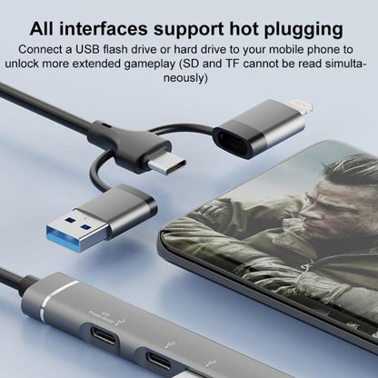 USB / Type-C / 8 Pin to TF / SD Card Reader, USB, Type-C HUB Adapter 5 in 1 Docking Station