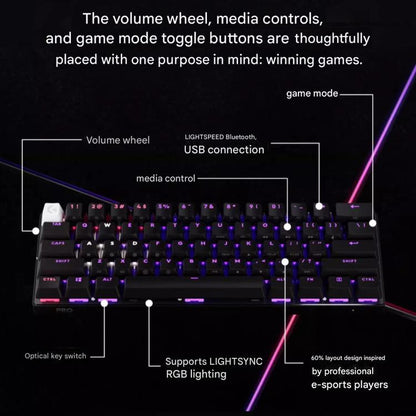 Logitech G PRO X 60 LIGHTSPEED Wireless Gaming Keyboard, GX-T Optical Switches