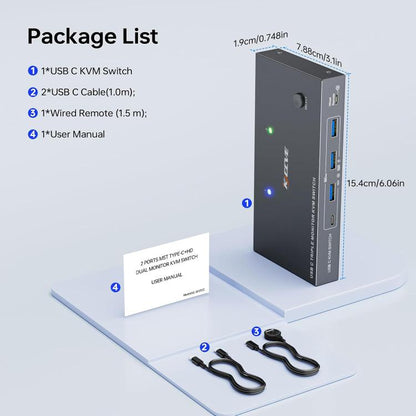 KCEVE KC-KVM203TCC USB 3.2 Dual Monitor 4K 60Hz KVM Switch