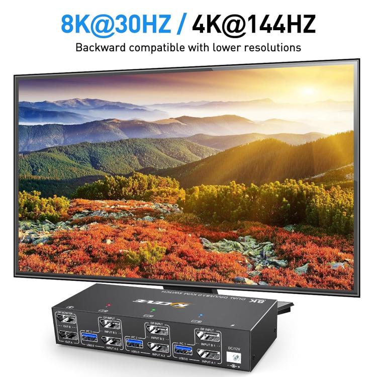KCEVE KC-KVM302DP USB 3.0 Dual Monitor 8K 30Hz KVM Switch