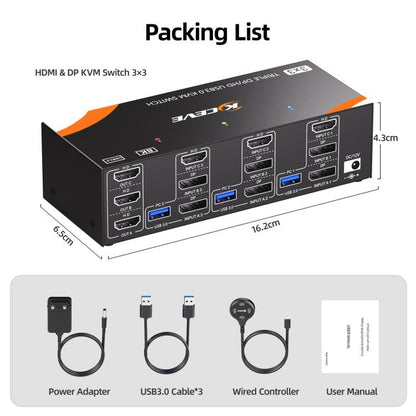 KCEVE KC-KVM303 USB 3.0 Dual Monitor 8K 60Hz KVM Switch