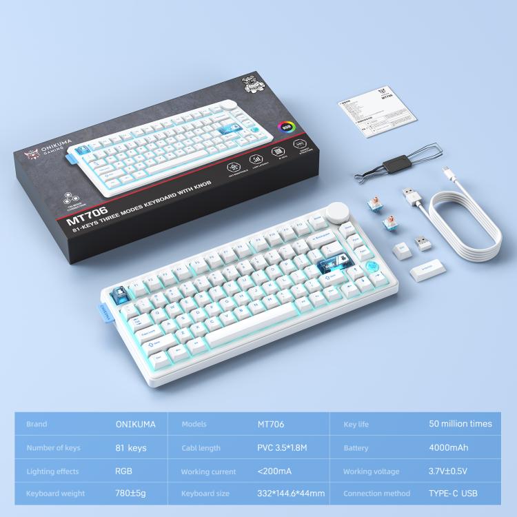 ONIKUMA MT706 81-Keys Hot Swappable Triple Mode Mechanical Keyboard