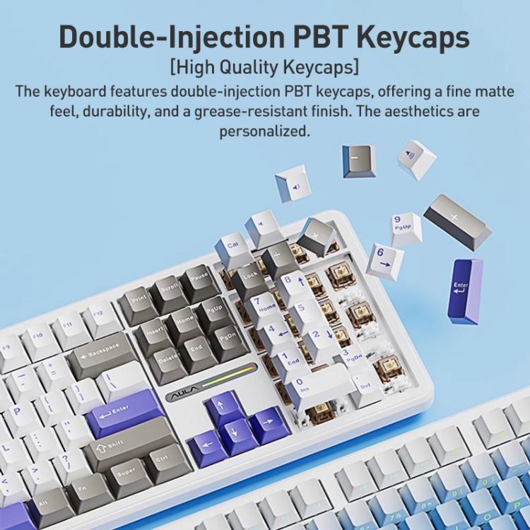 AULA F108 108 Keys Wired/2.4G/Bluetooth Three Model Customizable RGB Gaming Mechanical Keyboard