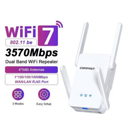 COMFAST CF-WR773BE 3570Mbps WiFi7 signāla paplašinātājs divjoslu gigabitu bezvadu atkārtotājs