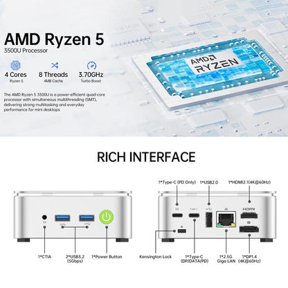 Мини-ПК GMKtec NucBox G10, AMD Ryzen 5 3500U, Windows 11 Pro, Wi-Fi, Bluetooth, HDTV, DisplayPort