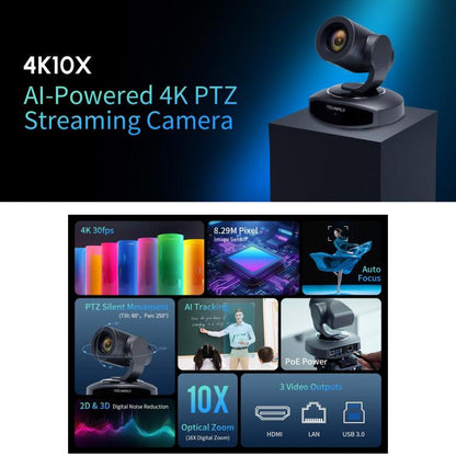 FEELWORLD 4K10X 4K PTZ Camera 10X Optical Zoom AI Tracking HDMI-compatible USB IP Remote Control