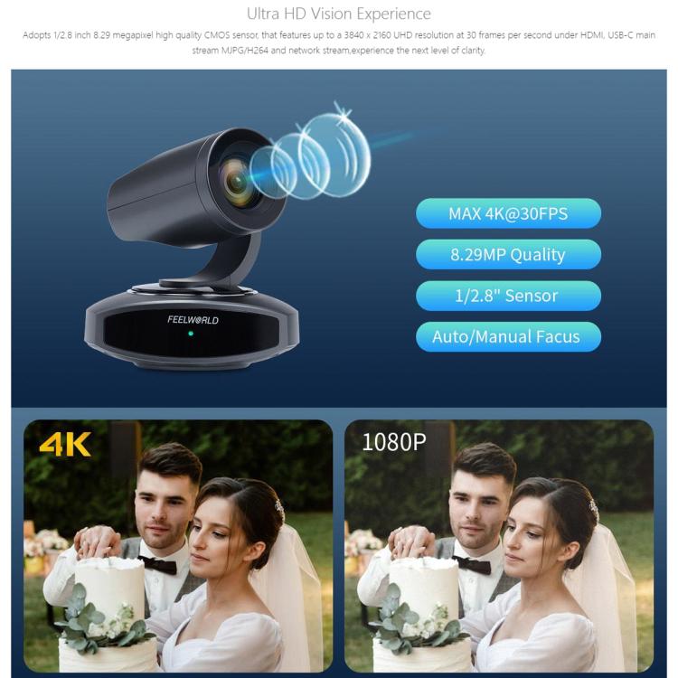 FEELWORLD 4K10X 4K PTZ Camera 10X Optical Zoom AI Tracking HDMI-compatible USB IP Remote Control