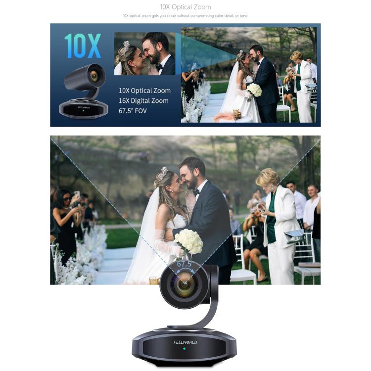 FEELWORLD 4K10X 4K PTZ Camera 10X Optical Zoom AI Tracking HDMI-compatible USB IP Remote Control