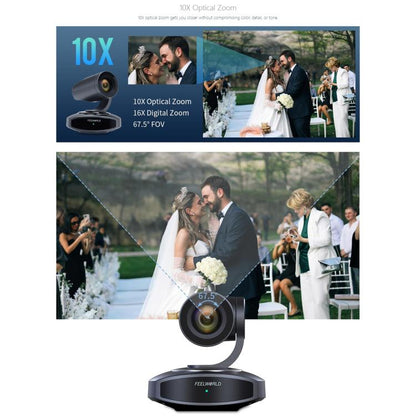 FEELWORLD 4K10X 4K PTZ Camera 10X Optical Zoom AI Tracking HDMI-compatible USB IP Remote Control