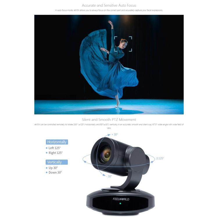 FEELWORLD 4K10X 4K PTZ Camera 10X Optical Zoom AI Tracking HDMI-compatible USB IP Remote Control