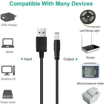 1.5m USB to DC5.5x2.1mm Male Power Cord with 13pcs Converter