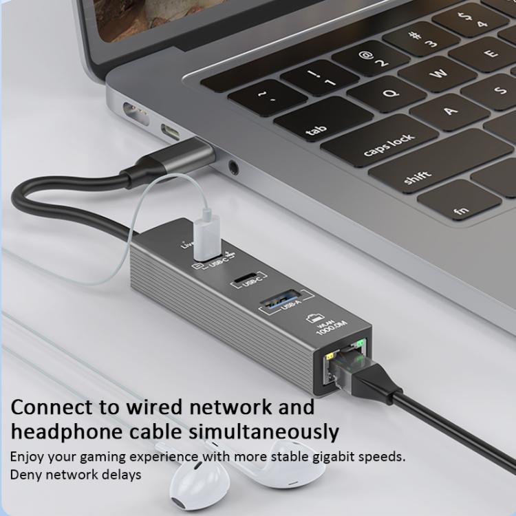 TYS-206C Type-C to 1000M RJ45 USB-A PD100W HUB Expand Converter