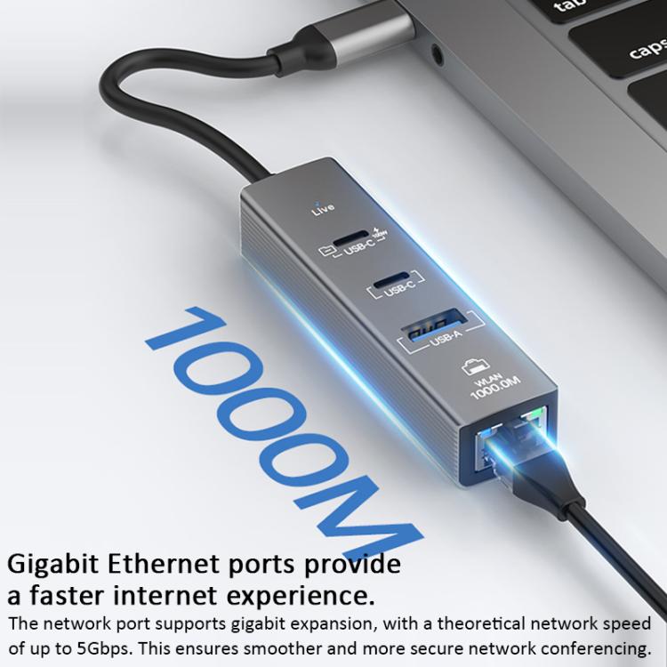 TYS-206C Type-C to 1000M RJ45 USB-A PD100W HUB Expand Converter