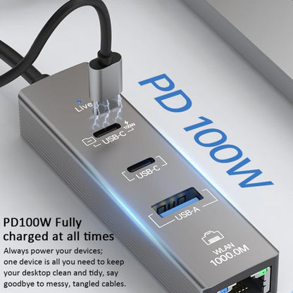 TYS-206C Type-C to 1000M RJ45 USB-A PD100W HUB Expand Converter