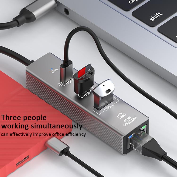 TYS-206C Type-C to 1000M RJ45 USB-A PD100W HUB Expand Converter