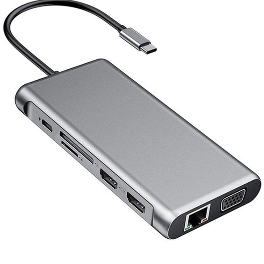12-в-1 HDMI x2 + USB3.0 + USB2.0 + зарядка PD + VGA + RJ45 + разъем 3,5 мм + TF/SD x2 Type-C / USB-C HUB док-станция