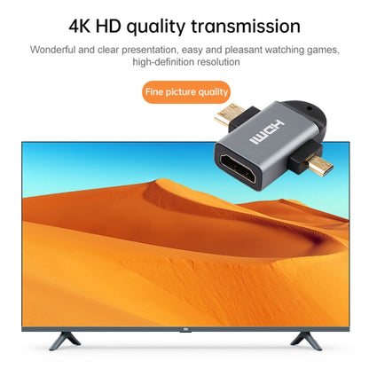 Позолоченный адаптер 2 в 1 Mini HDMI (штекер) + Micro HDMI (штекер) - HDMI (гнездо)