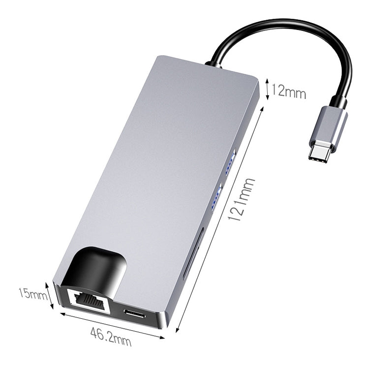 HW-TC12 8 в 1 Type-C / USB-C многофункциональный удлинительный концентратор адаптер HDMI / VGA концентратор кард-ридер + сетевая карта