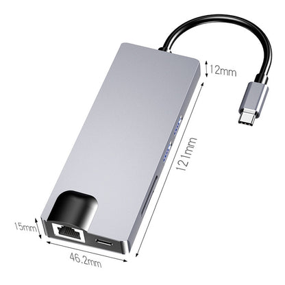 HW-TC12 8 в 1 Type-C / USB-C многофункциональный удлинительный концентратор адаптер HDMI / VGA концентратор кард-ридер + сетевая карта