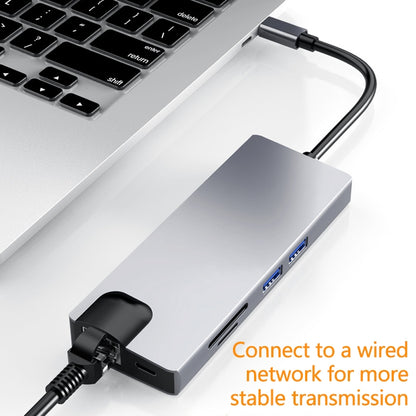 HW-TC12 8 в 1 Type-C / USB-C многофункциональный удлинительный концентратор адаптер HDMI / VGA концентратор кард-ридер + сетевая карта