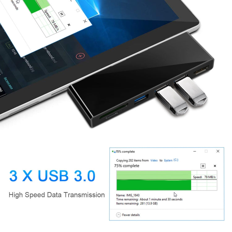 ROCKETEK SK-S4H 3 x USB 3.0 + HDMI + концентратор для чтения карт памяти SD/TF 4K HDMI-адаптер
