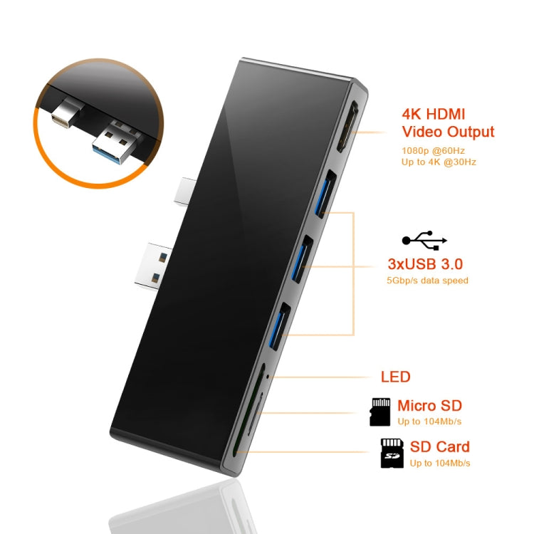ROCKETEK SK-S5H 3 x USB 3.0 + HDMI + устройство чтения карт памяти SD/TF 4K HDMI адаптер