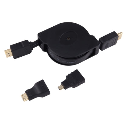 Выдвижной видео-аудио-кабель HDMI-HDMI-Men длиной 1 м с адаптерами Mini HDMI и Micro HDMI для HDTV-мониторов, проекторов, ПК, камер, планшетов и смартфонов
