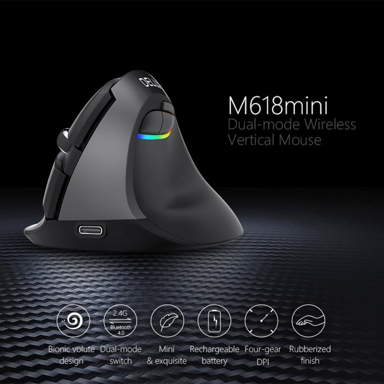 DELUX M618 Mini 2.4G беспроводная 2400 точек на дюйм USB перезаряжаемая эргономичная вертикальная мышь