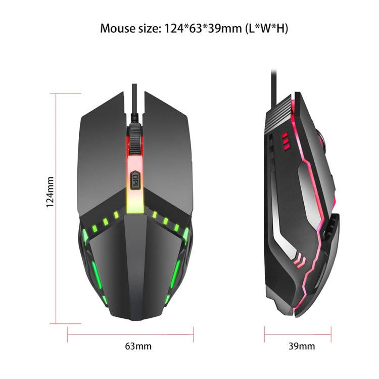 Проводная игровая мышь HXSJ S200 USB2.0 с разрешением 1600 точек на дюйм, регулируемая, с 4 клавишами, цветная, светящаяся, длина: 1,5 м