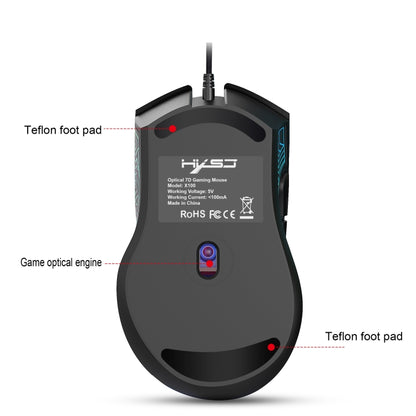 HXSJ X100 7-buttons 3600 DPI Cool Glowing Wired Gaming Mouse, Cable Length: 1.5m