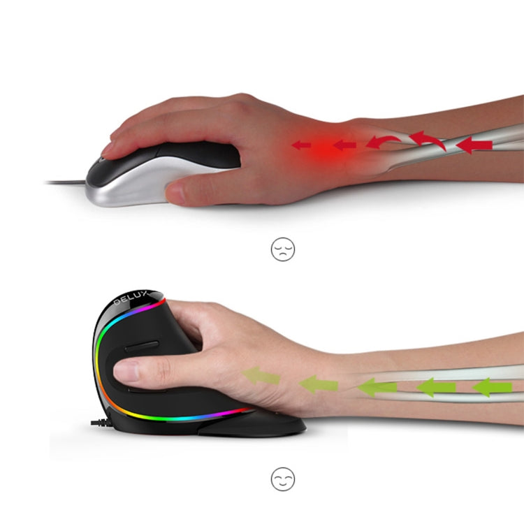DELUX M618 Plus RGB vadu optiskā pele ergonomiska vertikāla pele 4000DPI