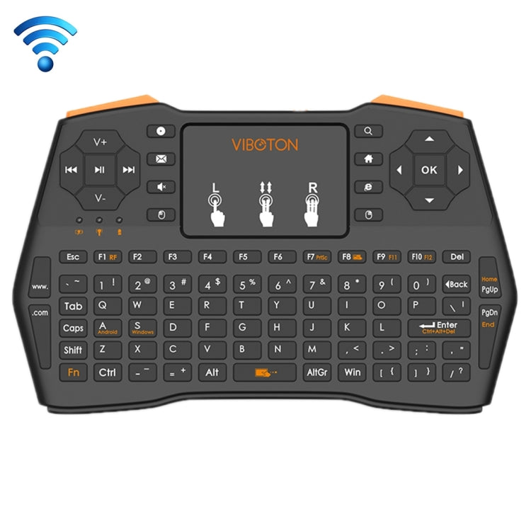 VIBOTON i8 Plus обновленная беспроводная мини-клавиатура 2,4 ГГц QWERT с сенсорной панелью для ТВ-приставки, Mi Box, компьютера, планшета, ноутбука и проектора (черная)