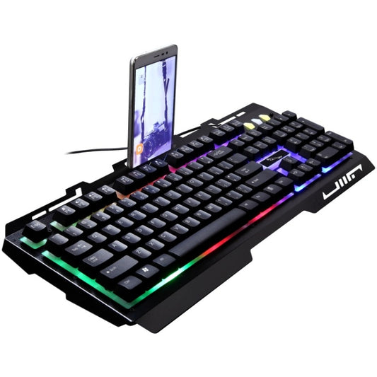 Игровая клавиатура ZGB G700 с 104 клавишами, USB, проводная, механическая, с подсветкой, металлической панелью и держателем для телефона