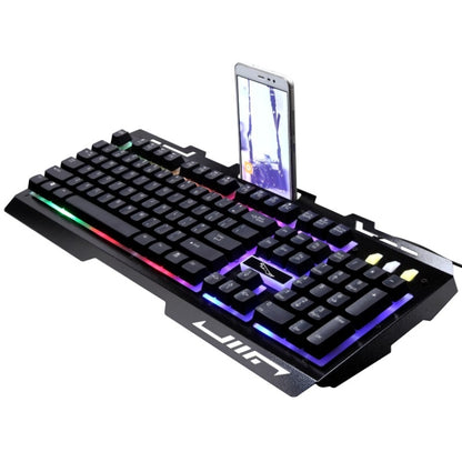 Игровая клавиатура ZGB G700 с 104 клавишами, USB, проводная, механическая, с подсветкой, металлической панелью и держателем для телефона