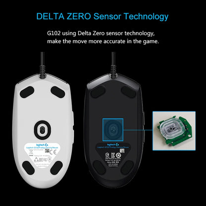 Logitech G102 6-keys RGB Glowing 6000DPI Five-speed Adjustable Wired Optical Gaming Mouse, Length: 2m