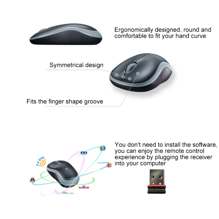 Logitech M185 bezvadu optiskā pele ar 2,4 GHz 3 taustiņiem, 1000 DPI, bezvadu darbības rādiuss: 10 m