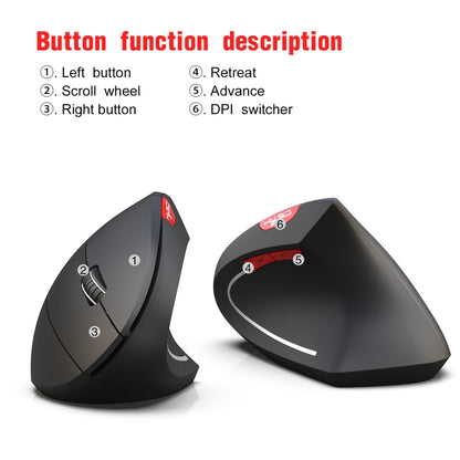 HXSJ T29 Bluetooth 3.0 bezvadu Bluetooth pele ar 6 taustiņiem, 2400 DPI, regulējama ergonomika, optiskā vertikālā pele