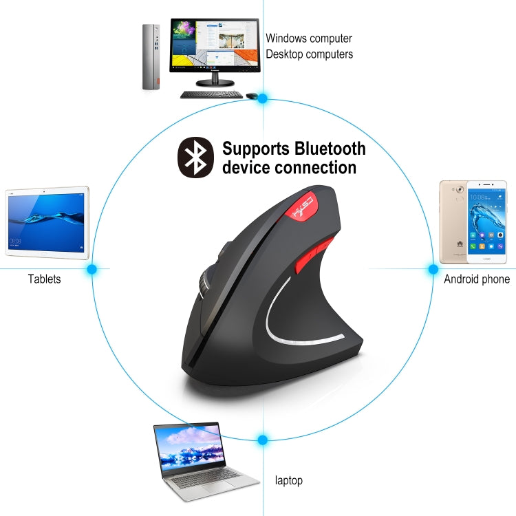 HXSJ T29 Bluetooth 3.0 bezvadu Bluetooth pele ar 6 taustiņiem, 2400 DPI, regulējama ergonomika, optiskā vertikālā pele