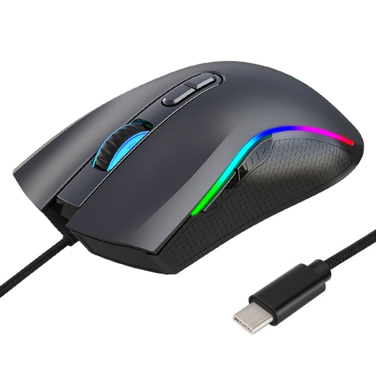 HXSJ A869 C tipa 7200 dpi 6 režīmu regulējama 7 taustiņu RGB gaismas vadu spēļu pele