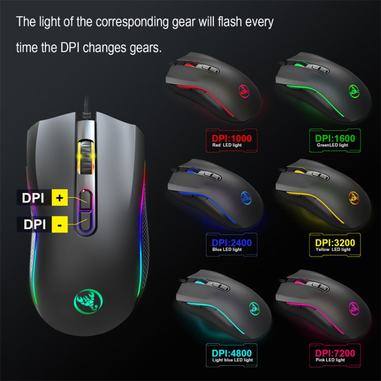 HXSJ A869 C tipa 7200 dpi 6 režīmu regulējama 7 taustiņu RGB gaismas vadu spēļu pele