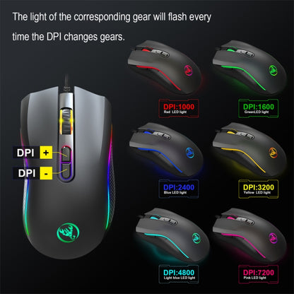 HXSJ A869 C tipa 7200 dpi 6 režīmu regulējama 7 taustiņu RGB gaismas vadu spēļu pele