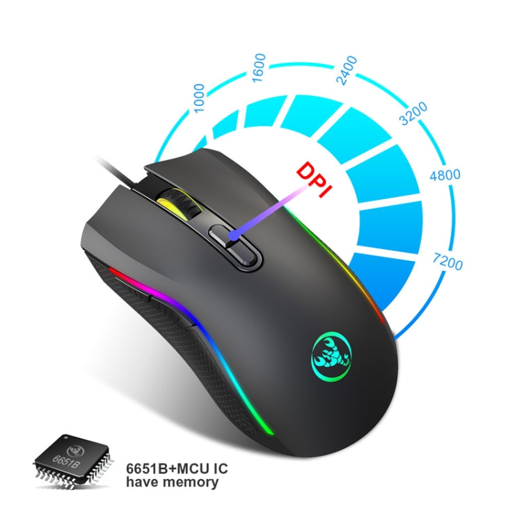 HXSJ A869 C tipa 7200 dpi 6 režīmu regulējama 7 taustiņu RGB gaismas vadu spēļu pele