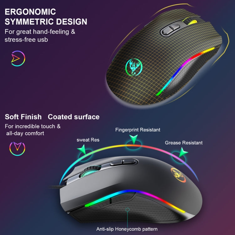HXSJ A869 C tipa 7200 dpi 6 režīmu regulējama 7 taustiņu RGB gaismas vadu spēļu pele