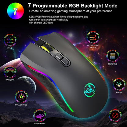 HXSJ A869 C tipa 7200 dpi 6 režīmu regulējama 7 taustiņu RGB gaismas vadu spēļu pele